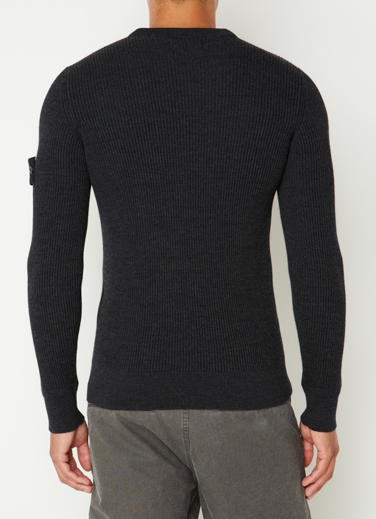 Πουλόβερ Stone Island 553C2 με ριμπ ύφανση, λογότυπο και ξυρισμένο μαλλί