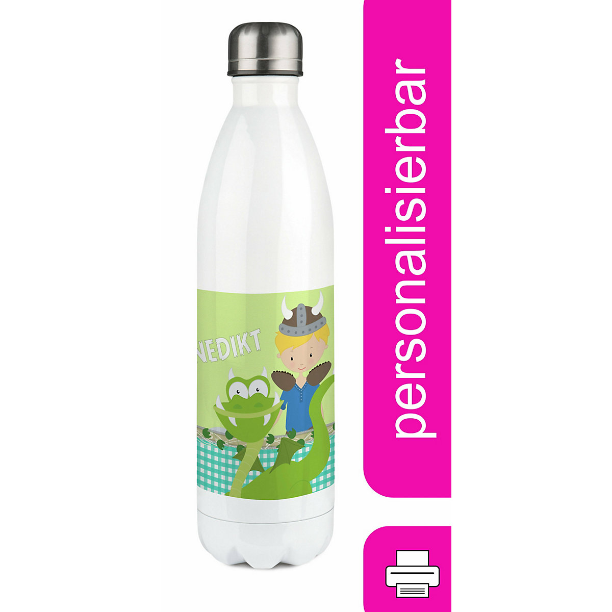 Edelstahl Kinder Thermoflasche / Trinkflasche bunt Wikinger Spülmaschinenfest, Auslaufsicher, Bruchfest, Doppelwandig, Für Heißgetränke geeignet, Mit Deckel, Isoliert