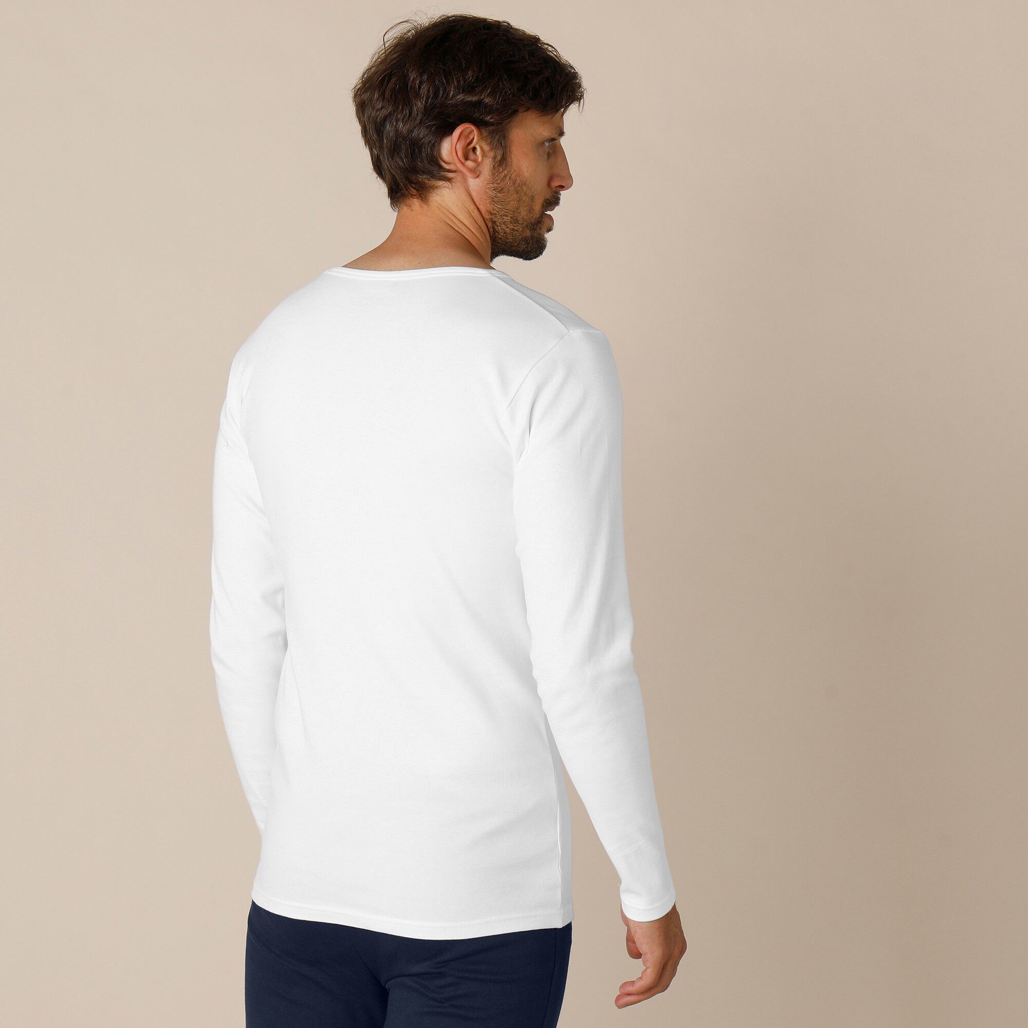 Tee-shirt sous-vêtement homme col rond manches longues dos long coton