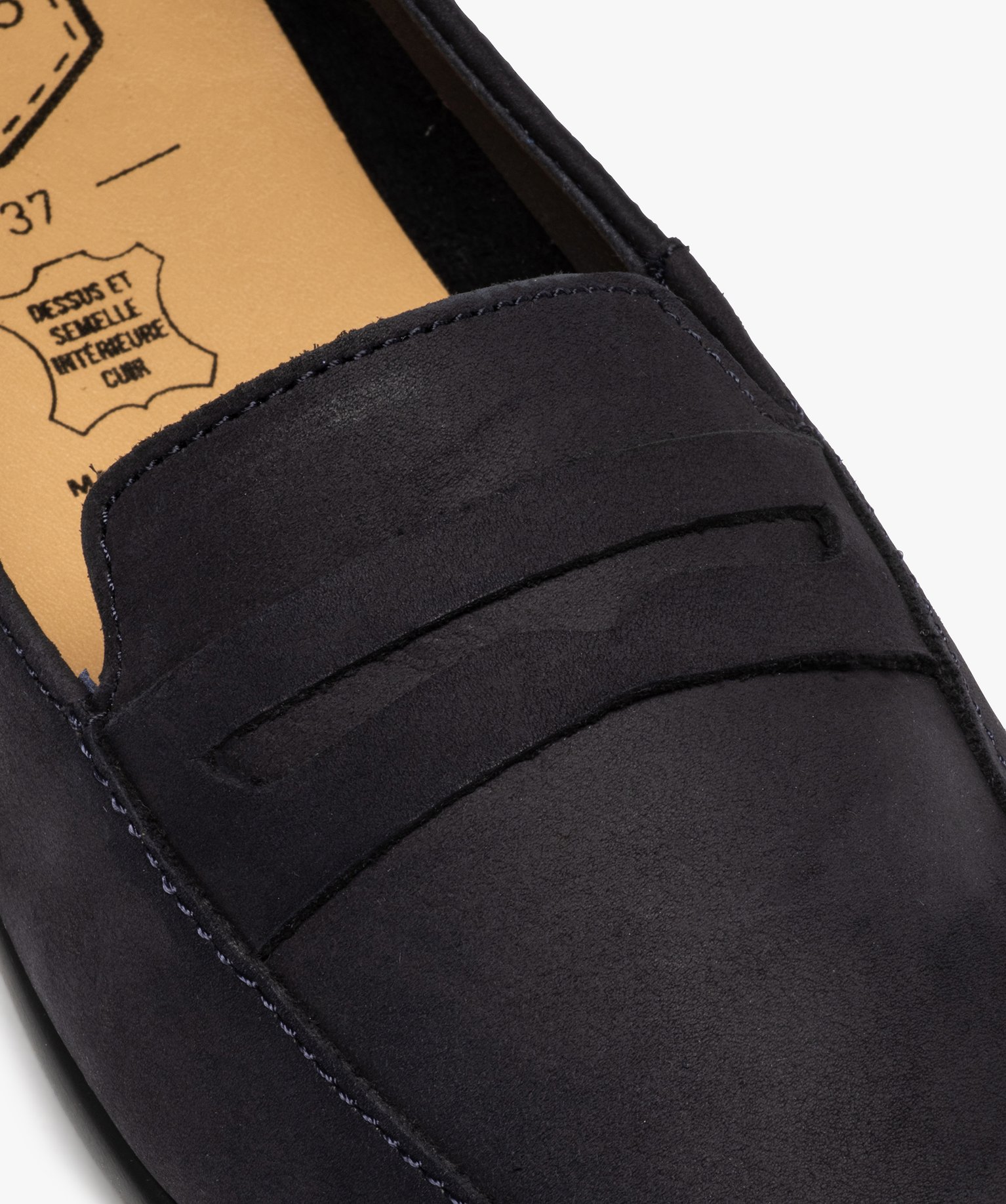 Mocassins femme à talon plat dessus cuir uni – Tanéo marine | GEMO