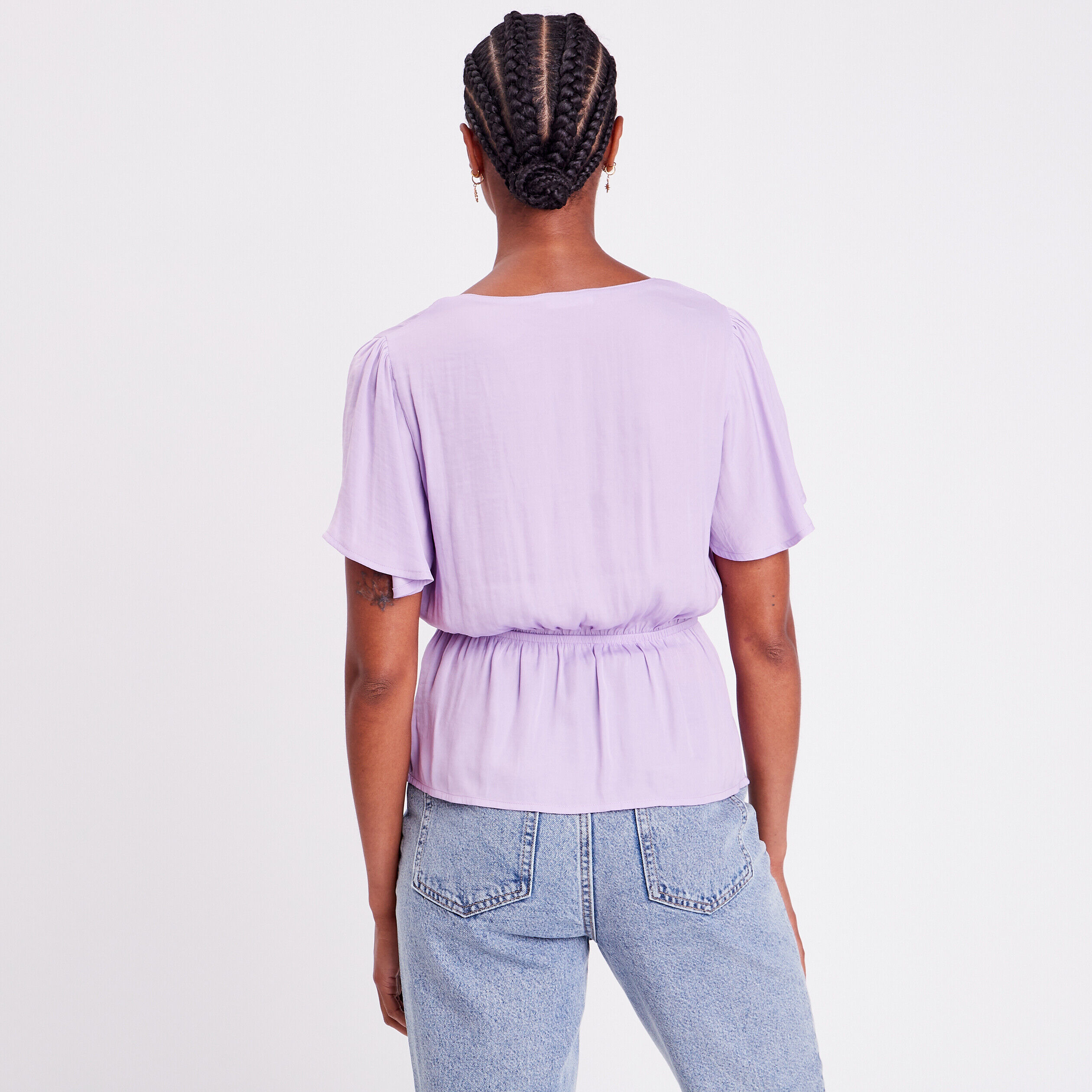 Blouse manches courtes satin violet femme | Cache Cache