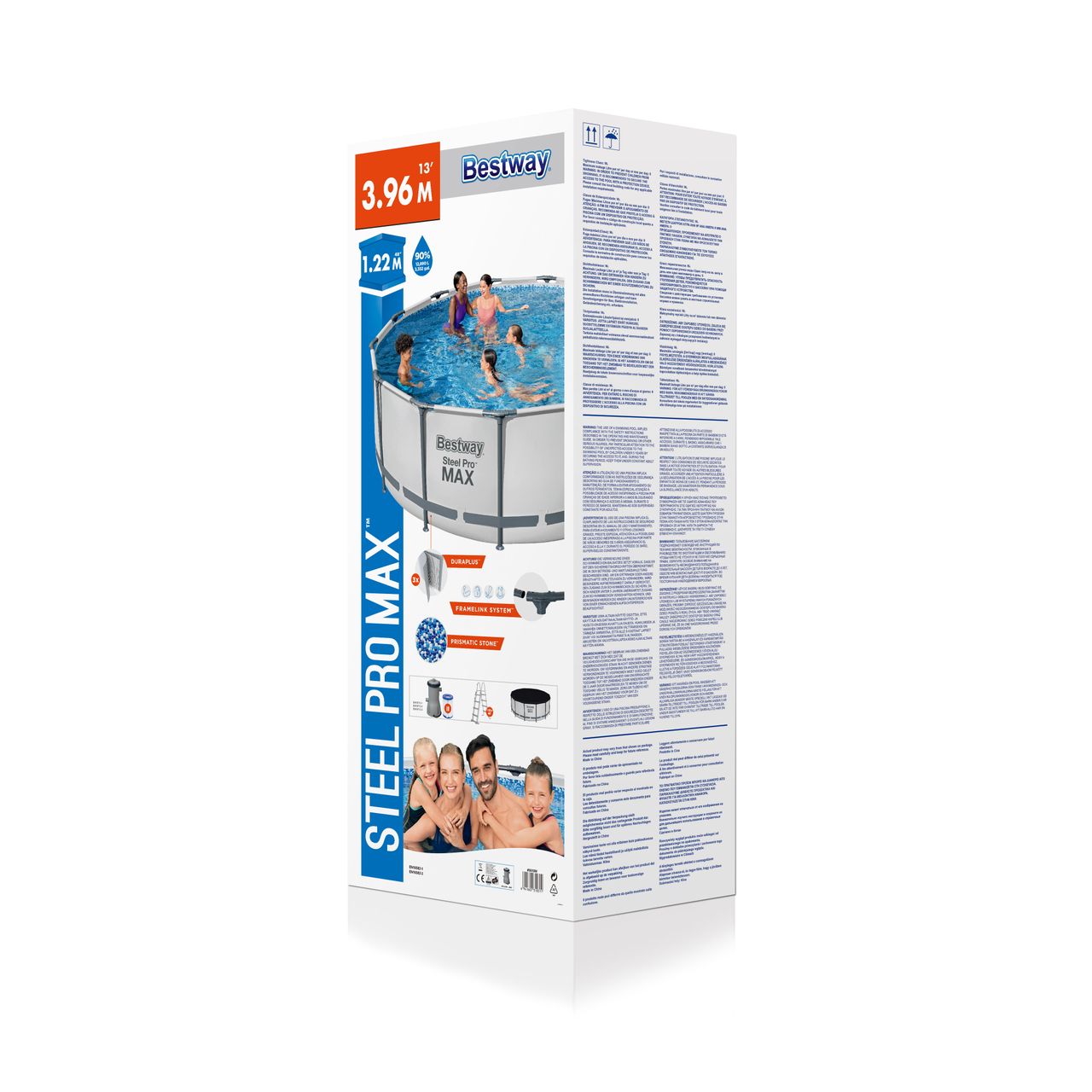 Bestway Steel Pro MAX™ Frame Pool Komplett-Set mit Filterpumpe Ø 396 x 122 cm, lichtgrau, rund