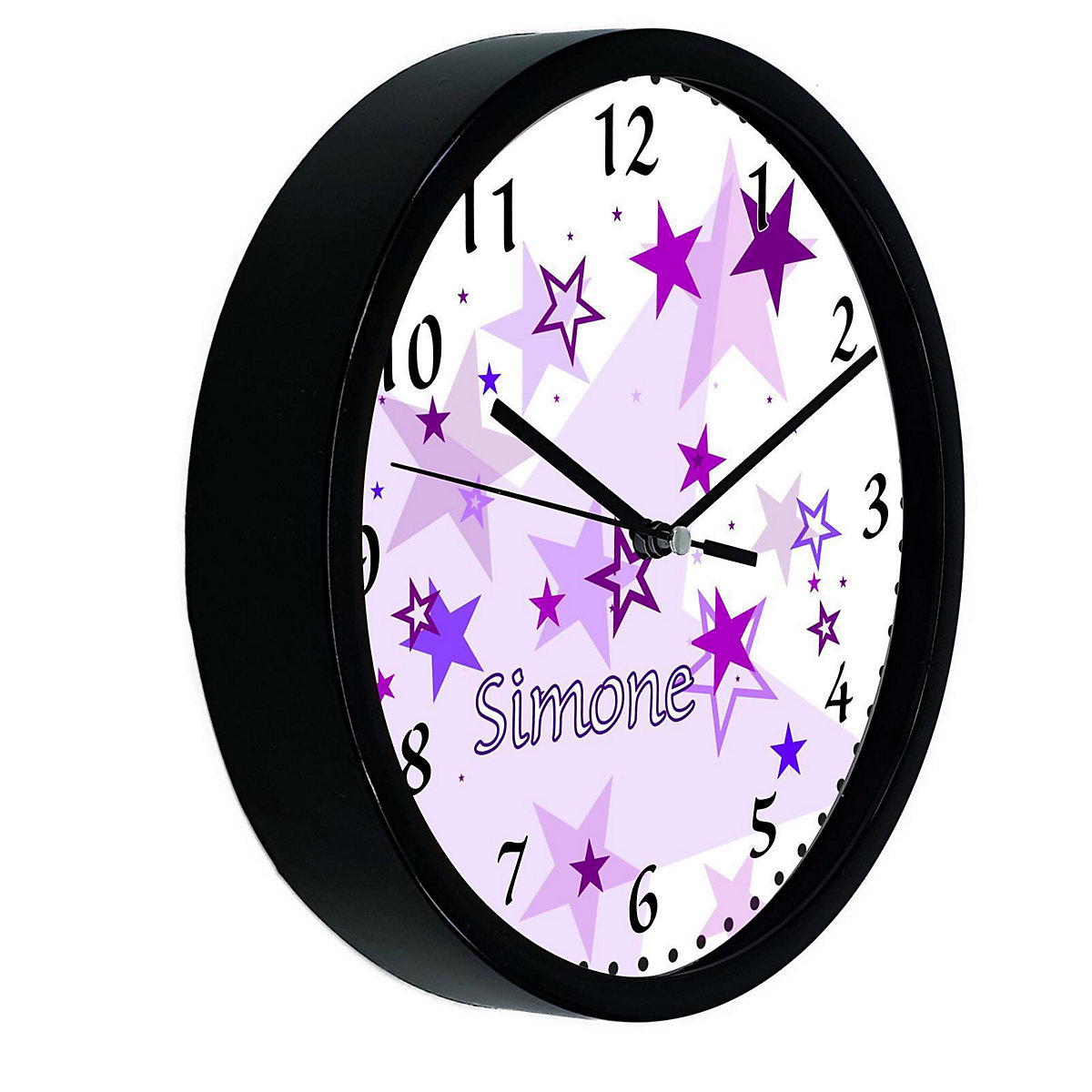 Kinder Wanduhr personalisiert mit Name Sternenhimmel Lila