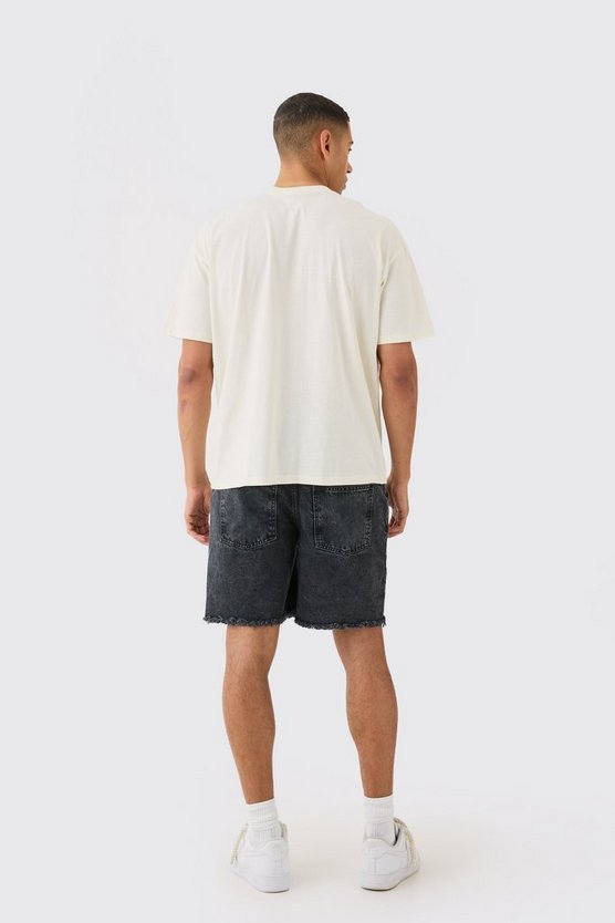 Lockere zerrissene Jeansshorts mit elastischem Bund in gewaschenem Schwarz