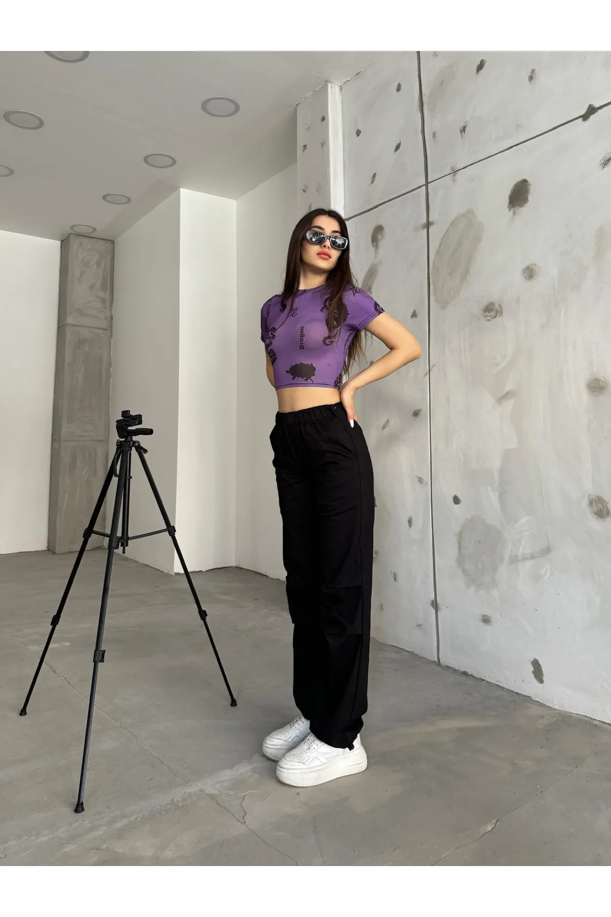 BİKELİFE  Schwarze Stopper-Fallschirmhose für Damen