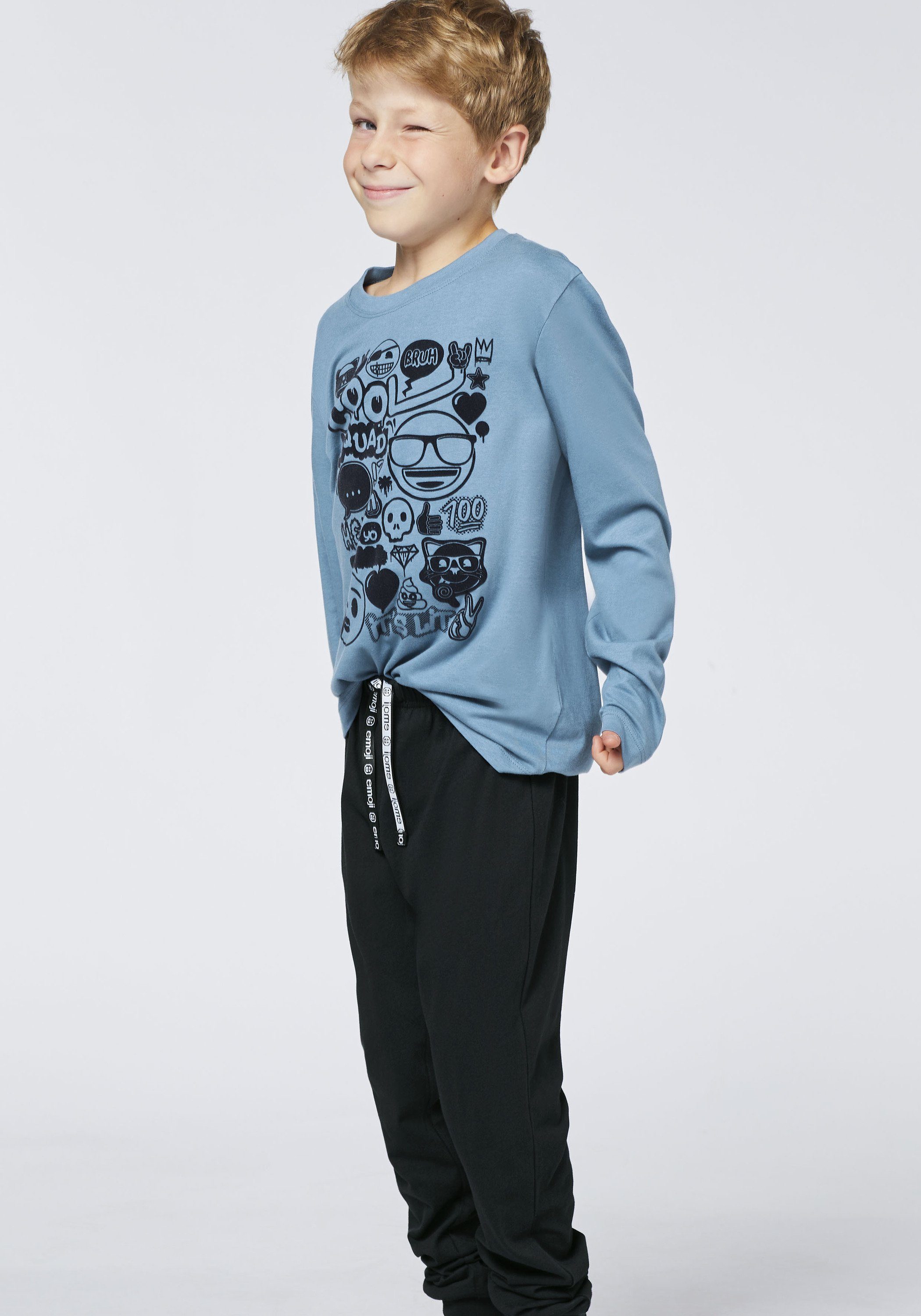 Emoji Pyjama mit bedrucktem Langarmshirt und Hose