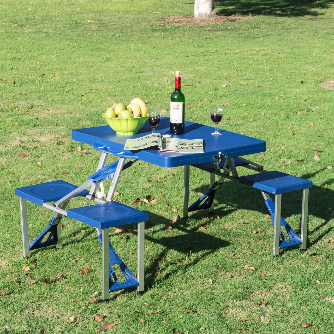 Outsunny Campingtisch Set Picknicktisch Sitzgruppe Klapptisch mit 4 Stühle Alu