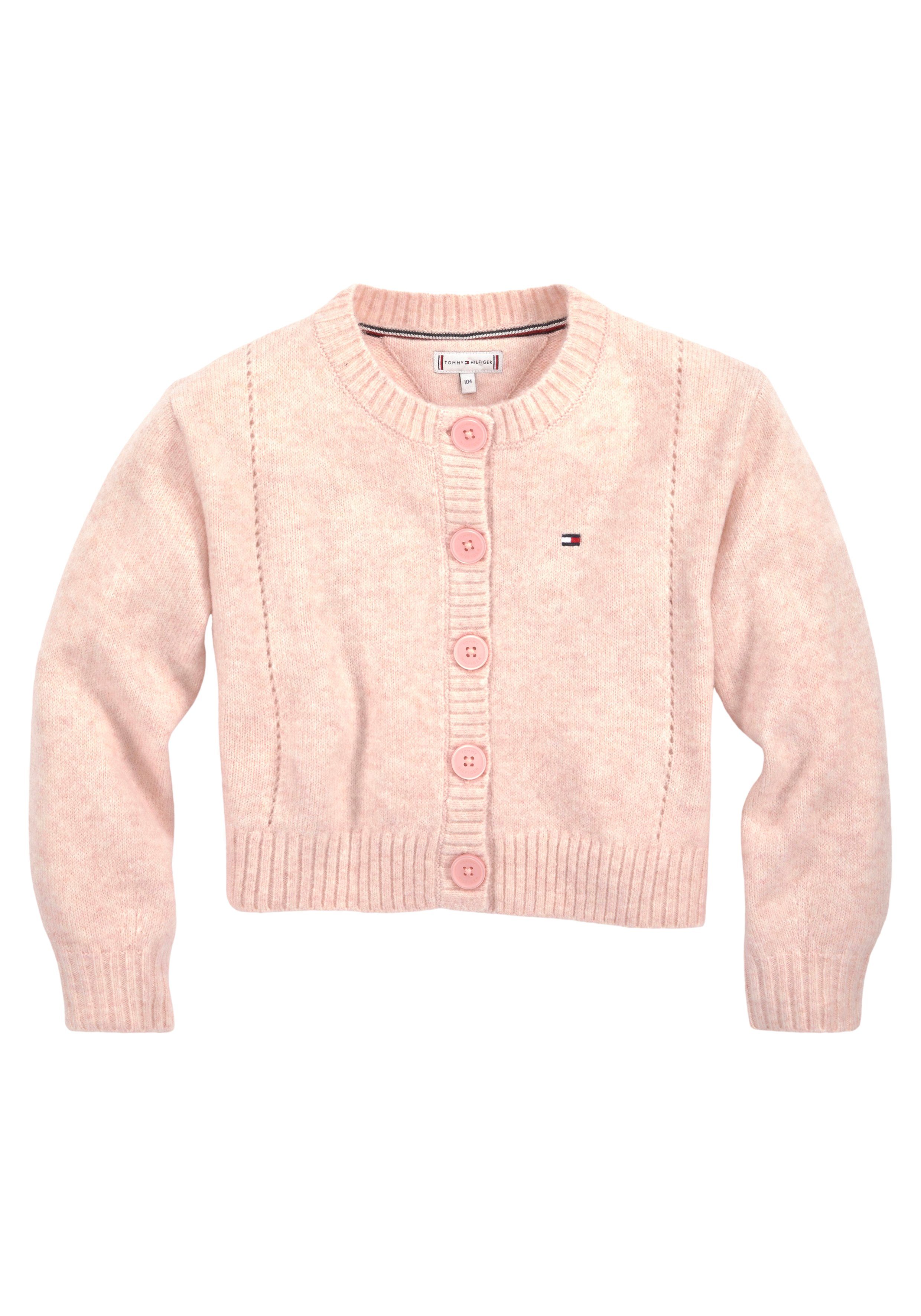 Tommy Hilfiger Strickjacke TOMMY POINTELLE CARDIGAN Kinder Kids Junior MiniMe,mit dezenter Labelflag