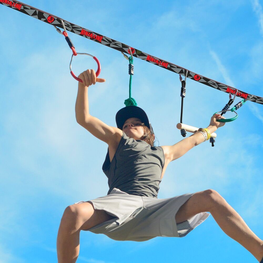 Slackers Slackline Ninja Line-Set Starter, Vernähte Ösen in der Line zum Einhängen der Hindernisse
