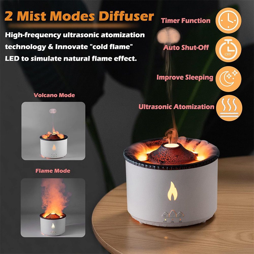 TIKOO Luftbefeuchter Luftbefeuchter - Vulkan-Flammen-Aromadiffusor für den Hausgebrauch, 0,36 l Wassertank