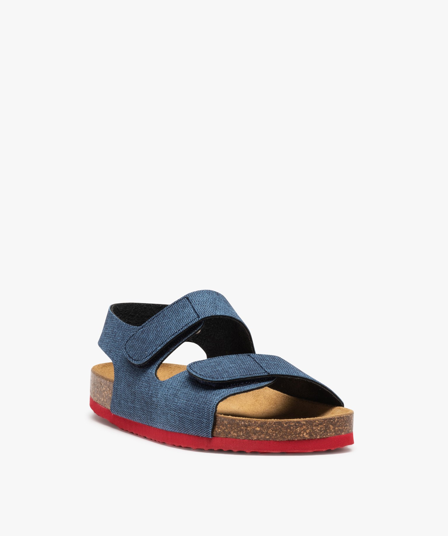Sandales Garçon en toile denim avec brides à scratch bleu | GEMO