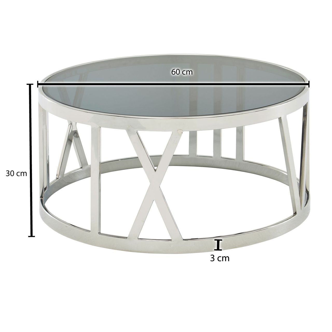 Skyport WOHNLING Couchtisch Glas Sofatisch Ø 60 cm Tisch Wohnzimmertisch Rund Silber