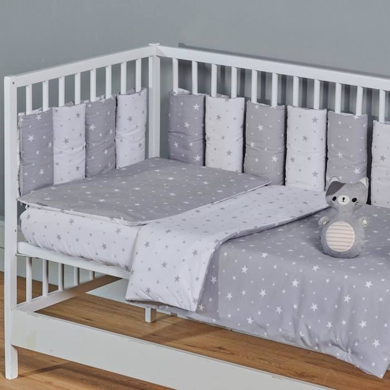 Tour de lit modulable et réversible, STELLA Gris / Blanc Pour lit bébé de 60x120 ou 70x140 cm blanc