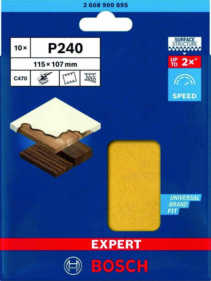 Bosch Blue Accessories 2608900895 Expert C470 Șmirghel cu 6 găuri 115 x 107 mm, K240 10 bucăți