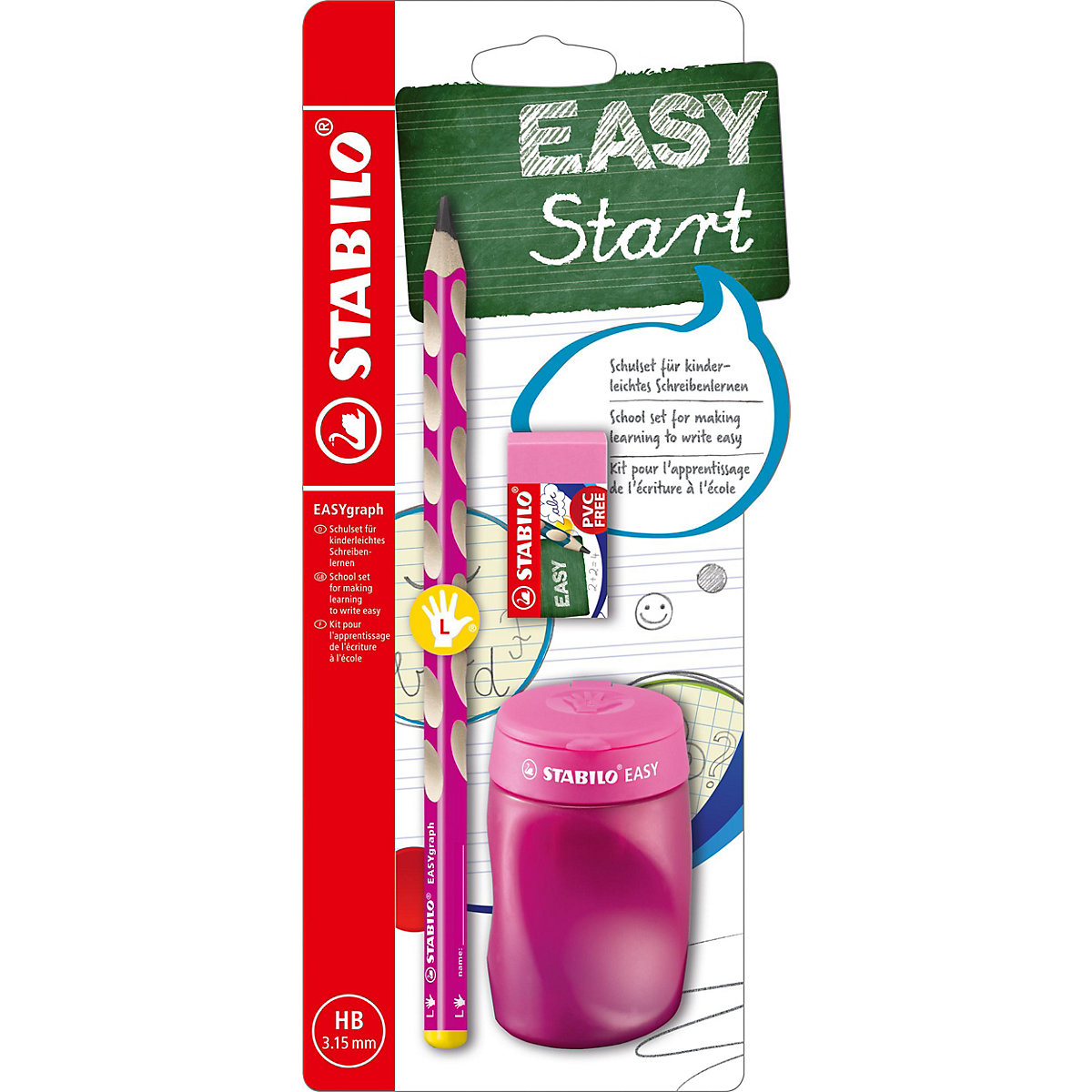 Dreikant-Bleistift EASYgraph Start Set Linkshänder pink, 3-tlg.