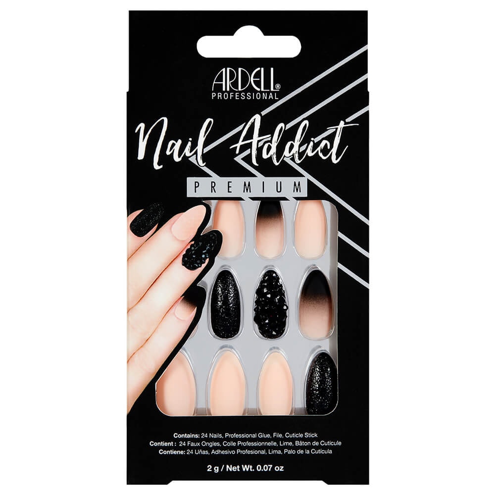 Ardell Nail Addict Black Stud & Pink Ombre Faux-ongles prêt à poser Ardell avec accessoires