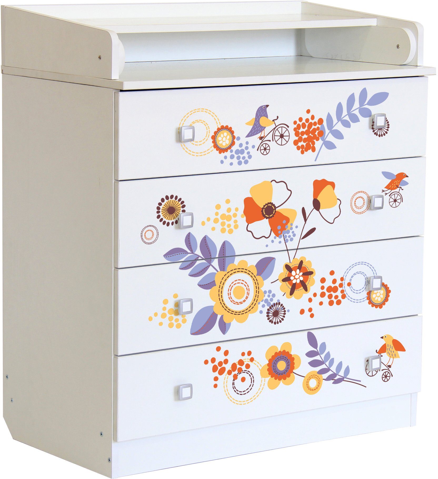 Polini kids Wickelkommode Simple 1580, Blumen, mit aufklappbarem Wickelaufsatz