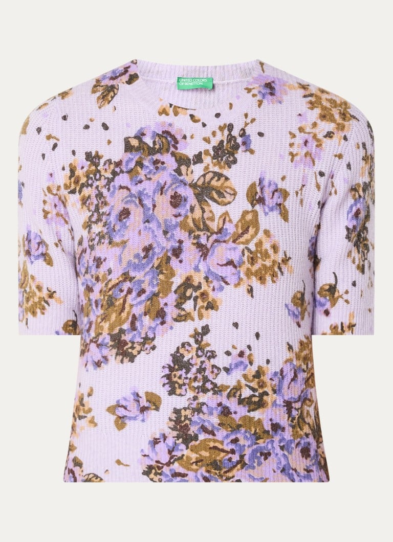 Benetton Fine-knit top in wool blend with floral print