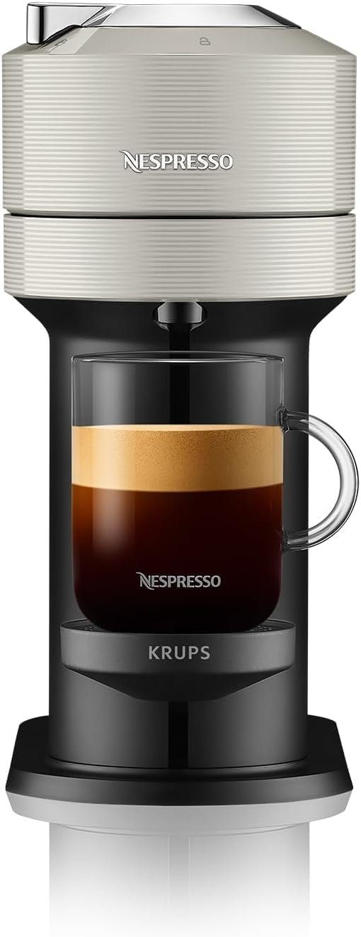 Krups Kapselmaschine Nespresso Vertuo Next Light Grey Kaffeemaschine, + Origin Espresso Tassen 2x 40 ml, Kurze Aufheizzeit, One-Touch-System