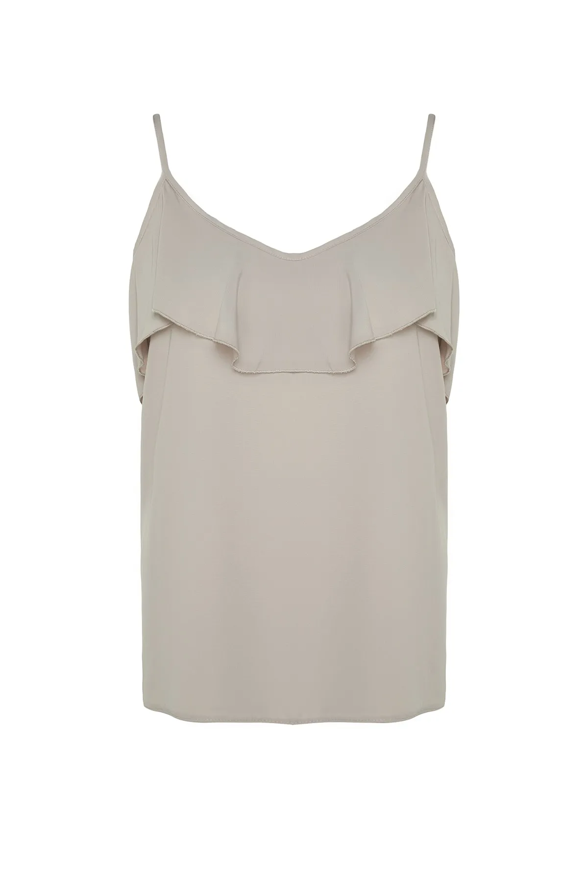 Trendyol Curve  Beige gewebte Bluse mit Volantkragen TBBSS22AF0023