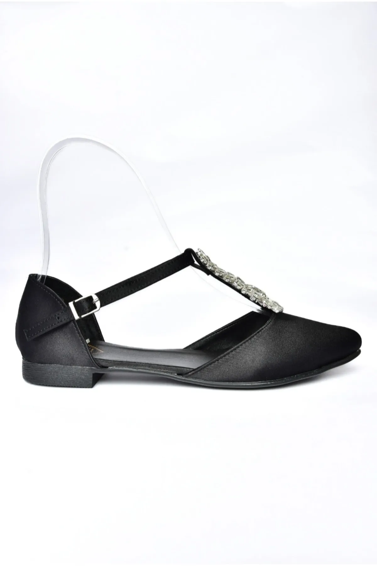 Fox Shoes  P726626004 Damen-Ballerinas aus schwarzem Satinstoff mit Steindetails