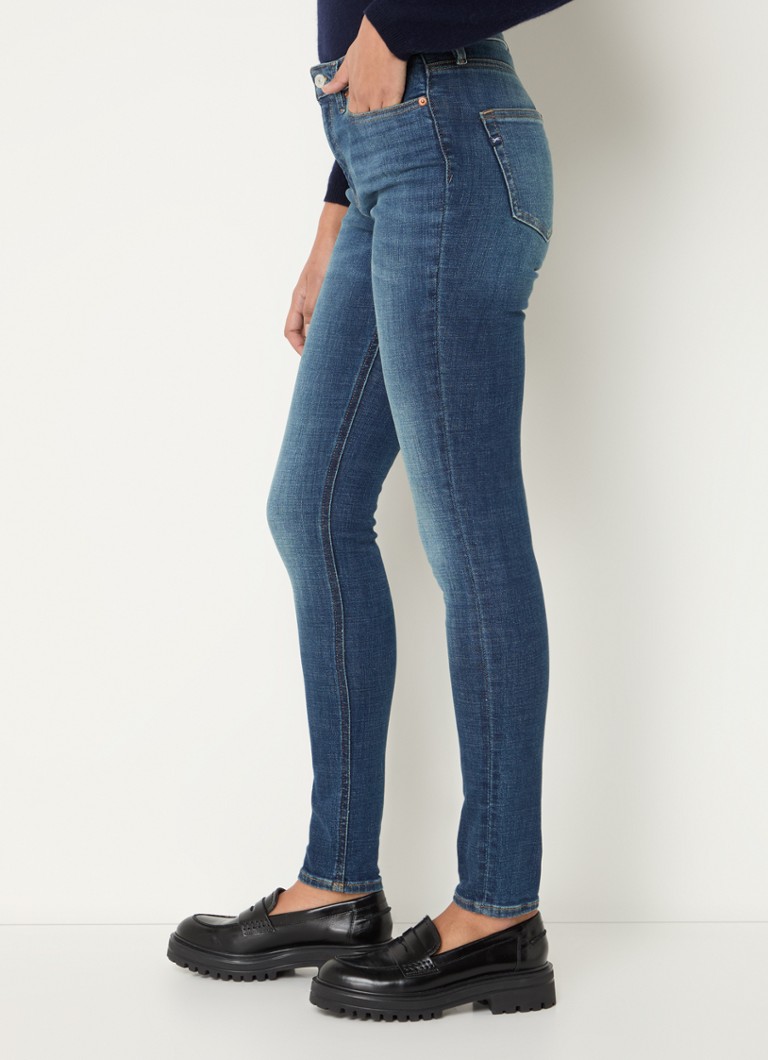 Blugi skinny Denham Azumi cu talie medie, decolorare închisă