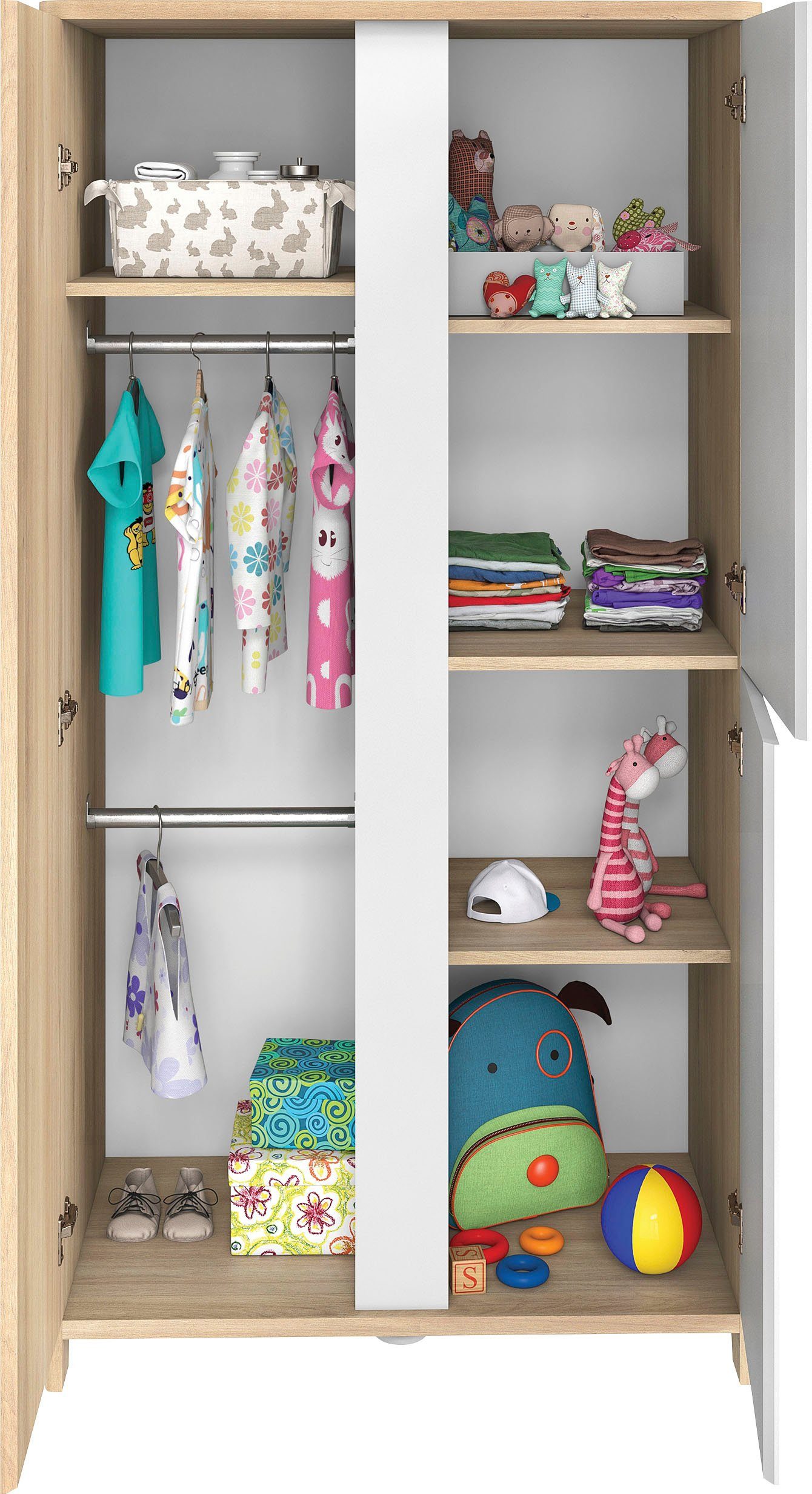Galipette Babyzimmer-Komplettset Sasha, (Set, 5-St., Bett, Wickelablage, Kleiderschrank, Kommode und kleines Bücherregal)