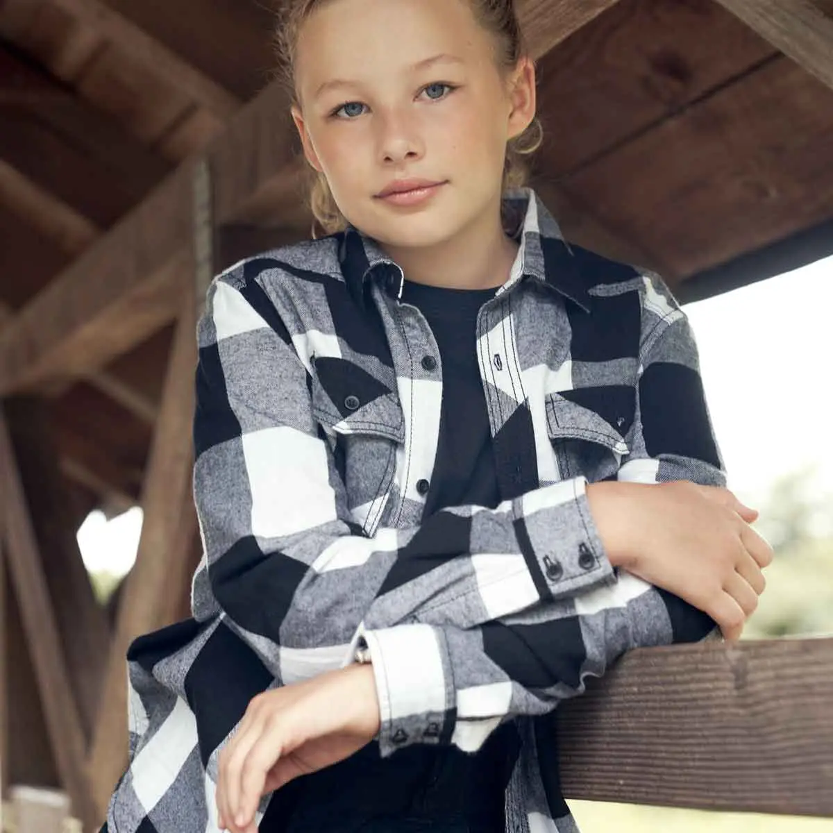 Kinder Checkshirt weiß-schwarz