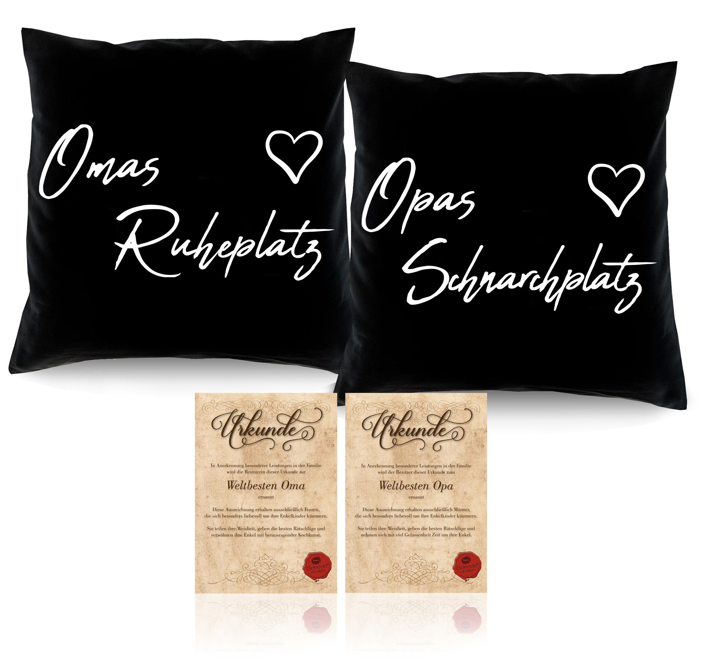 Soreso® Dekokissen Geschenk für Oma und Opa Weihnachten Kissen-Set Weihnachtsgeschenk, Geschenk-Set