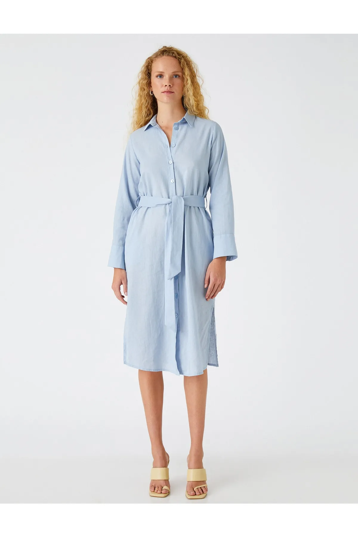 Koton  Midi-Hemdkleid aus Leinenmischung