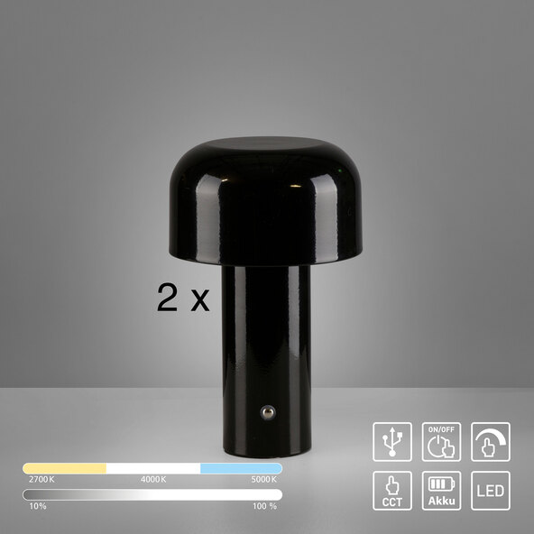 LED-Akku-Tischleuchte Cremini, 2er Set, schwarz