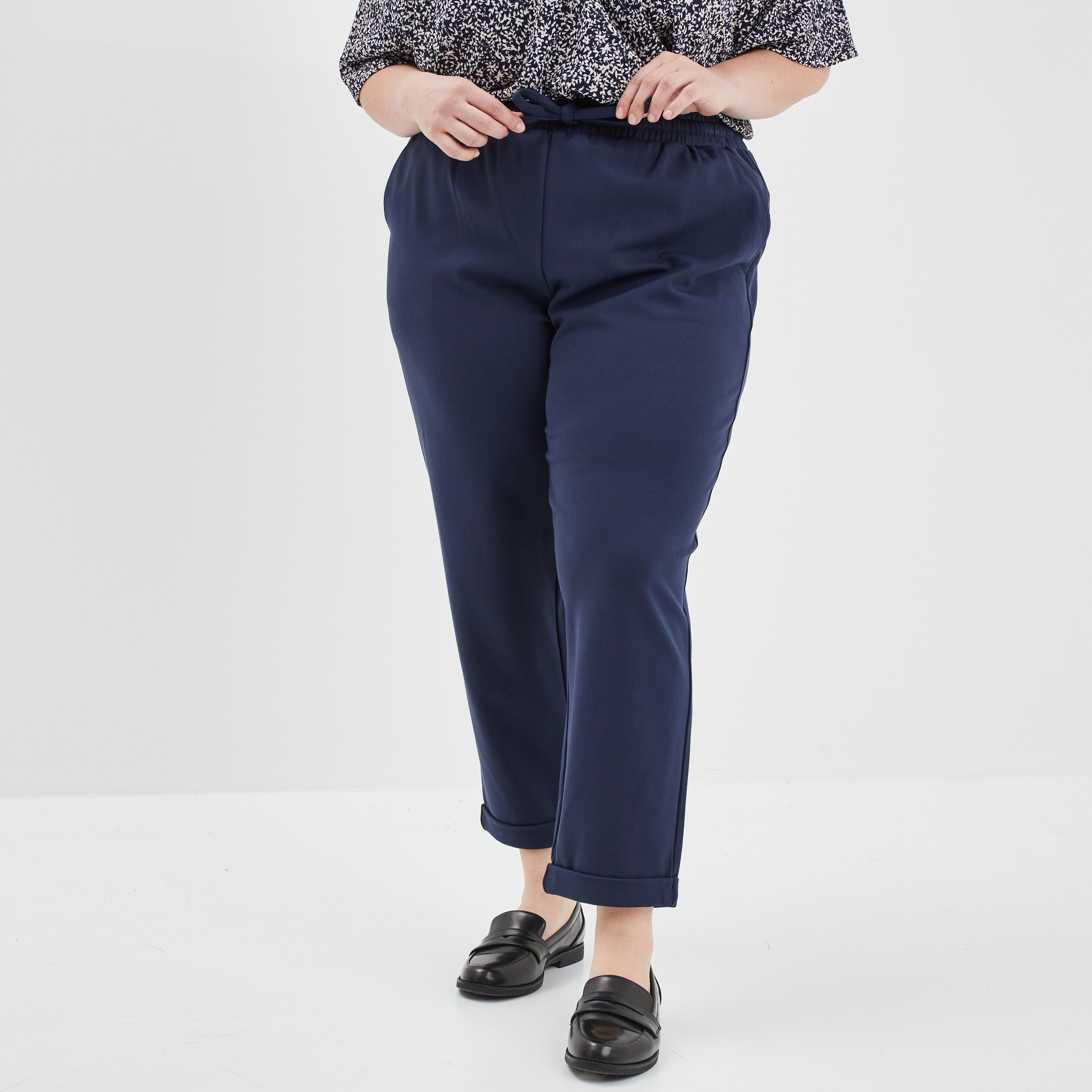 Pantalon de jogging taille élastiquée bleu marine femme grande taille | La Halle