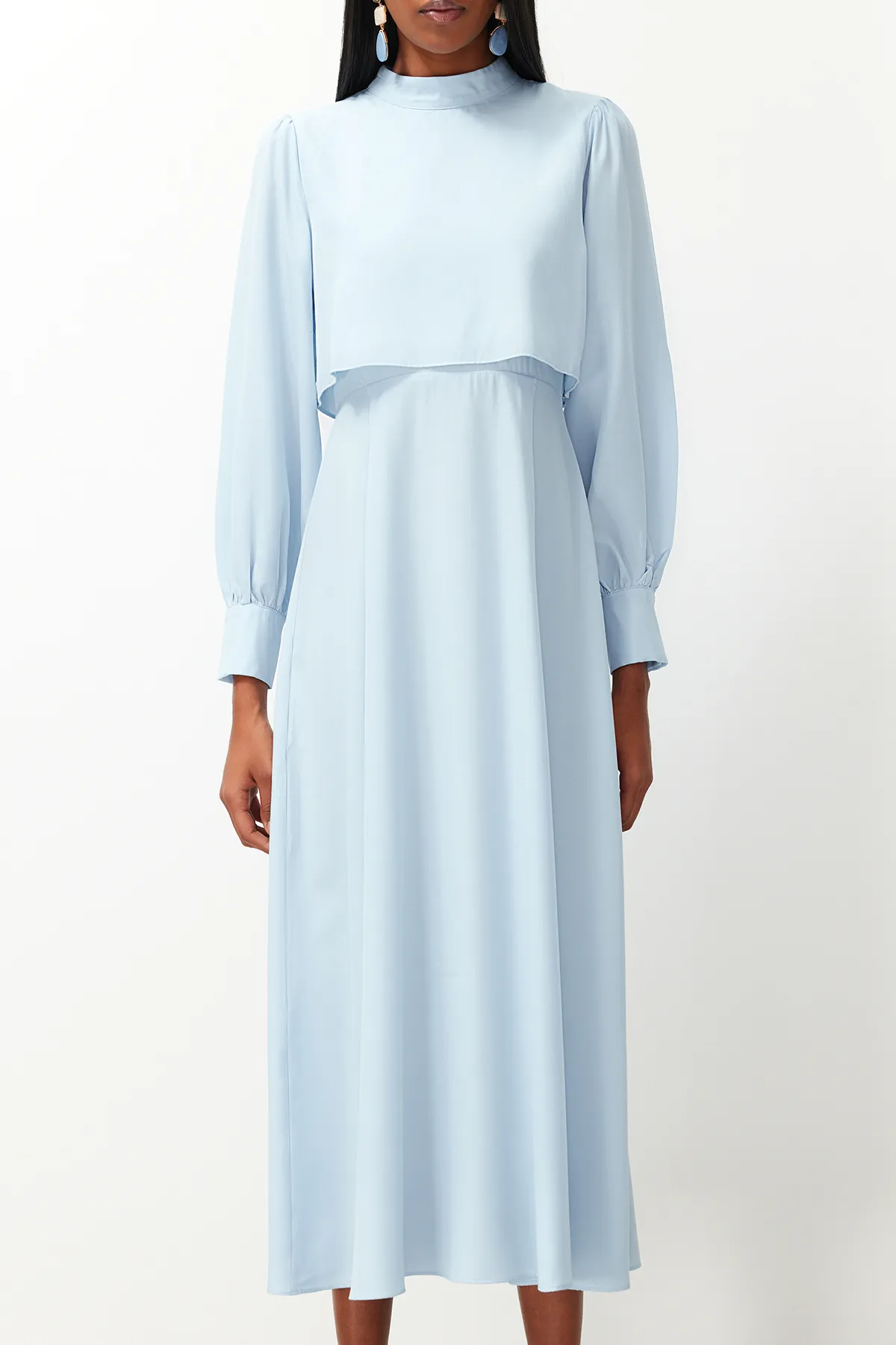 Trendyol Modest  Blaues, detailliertes Aller-Webkleid TCTSS24EB00190