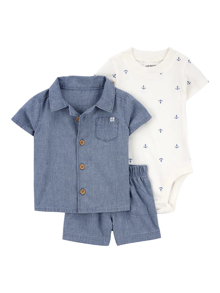 carter's 3tlg. Outfit in Blau/ Weiß günstig kaufen