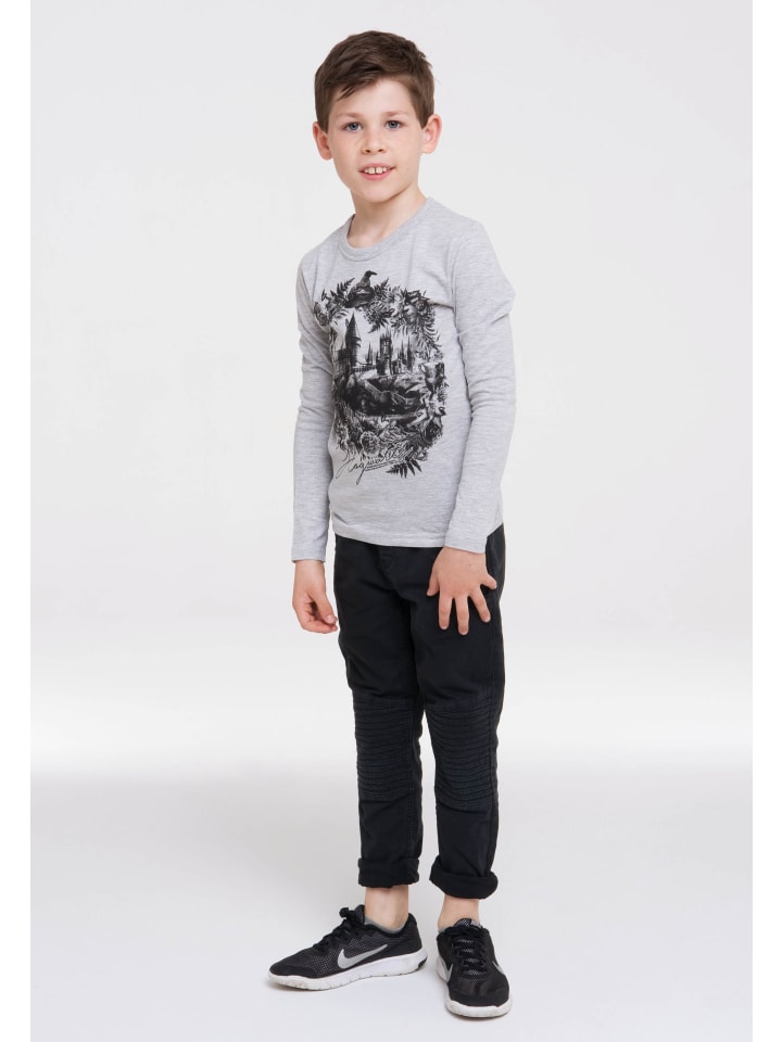 Logoshirt Langarmshirt Harry Potter - Hogwarts Schloss in grau-meliert günstig kaufen