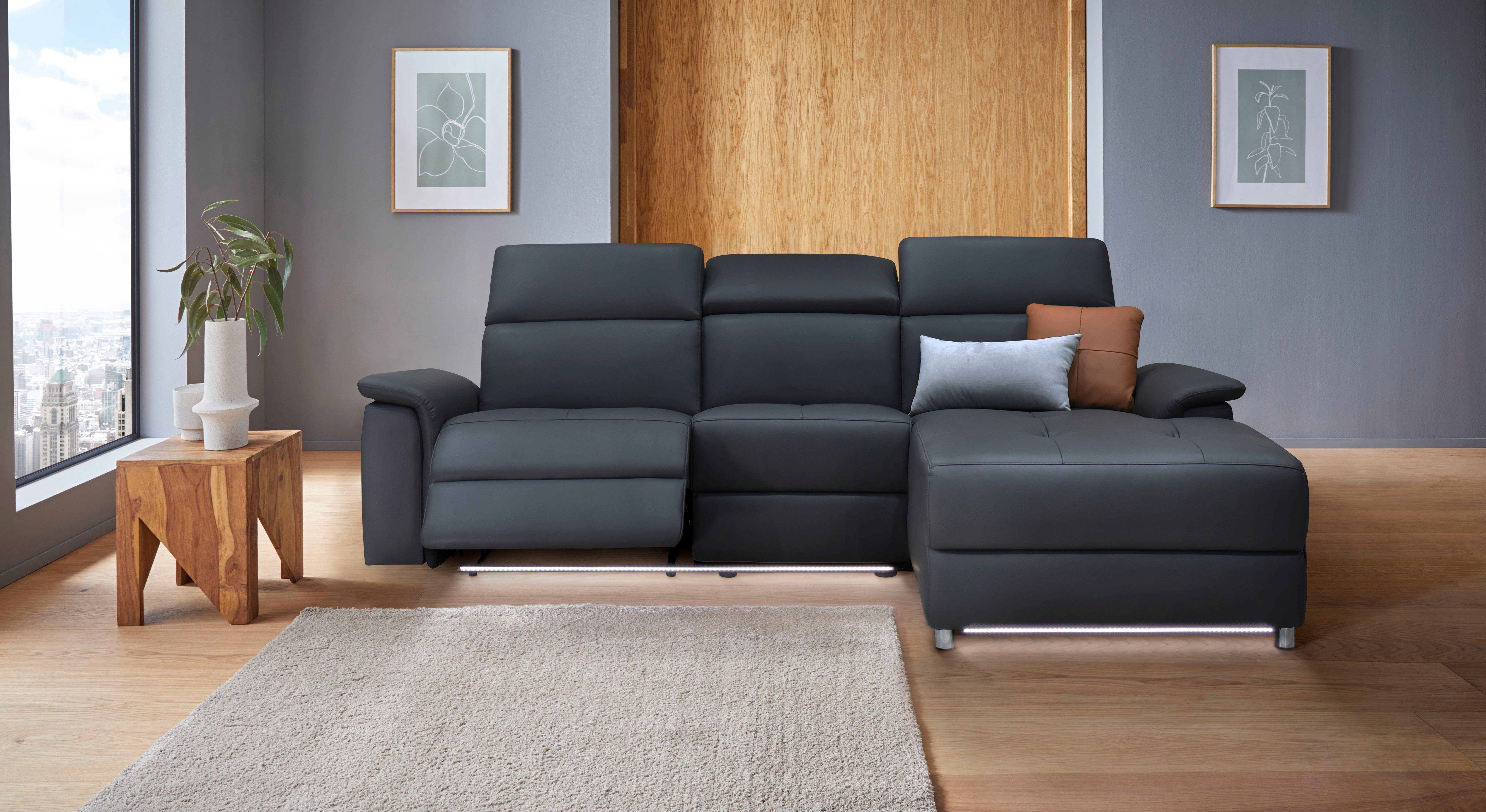 Places of Style Ecksofa Pareli, mit Relaxfunktion, Kopfteilverstellung und dimmbarer LED-Beleuchtung