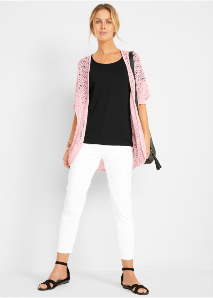 Strickjacke mit Muster und Fledermausärmeln, 3/4 Arm