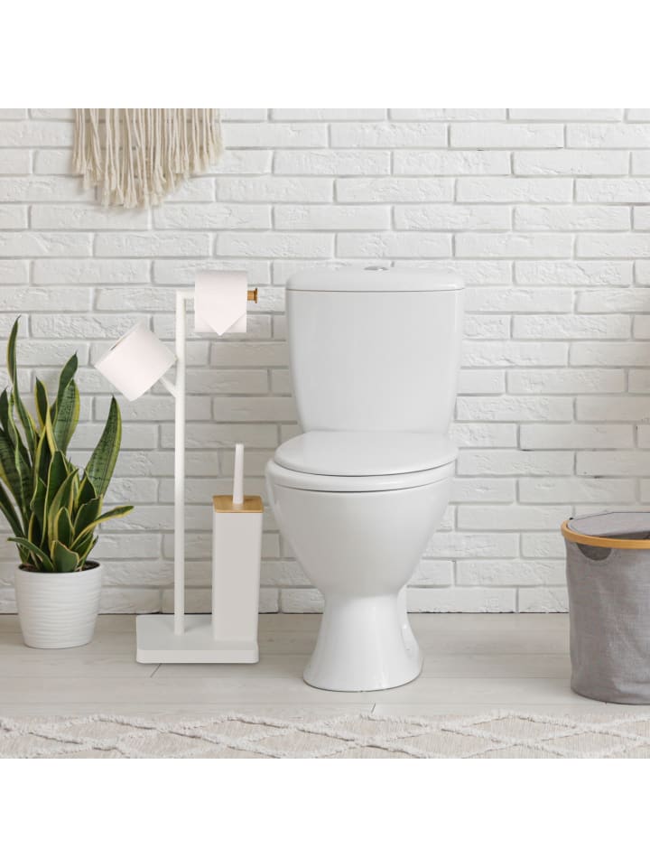 relaxdays WC Garnitur in Weiß/ Natur - (B)23 x (H)71 x (T)18 cm günstig kaufen onesize