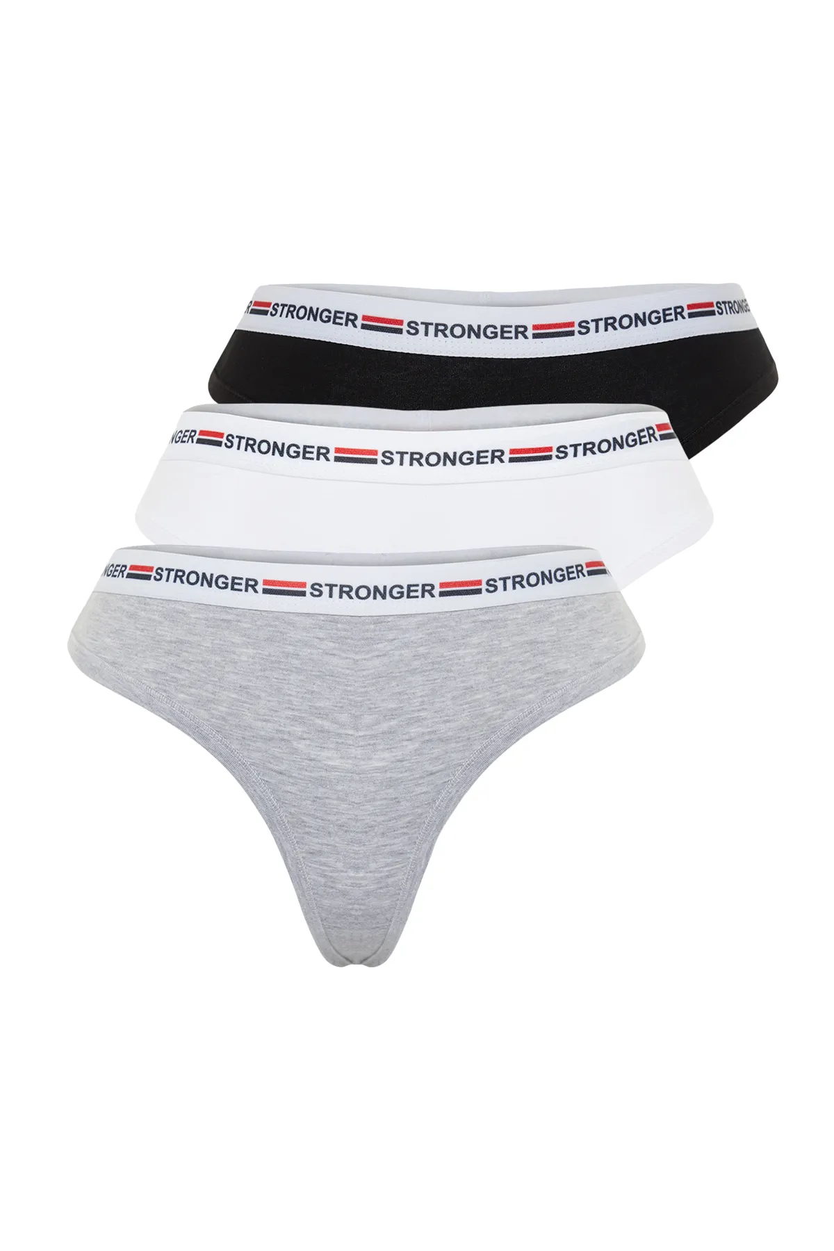 Trendyol Collection  Schwarz-Mehrfarbiges 3er-Pack Baumwollgummi-Tanga-Strickhöschen mit detaillierten Details THMSS24KU00006