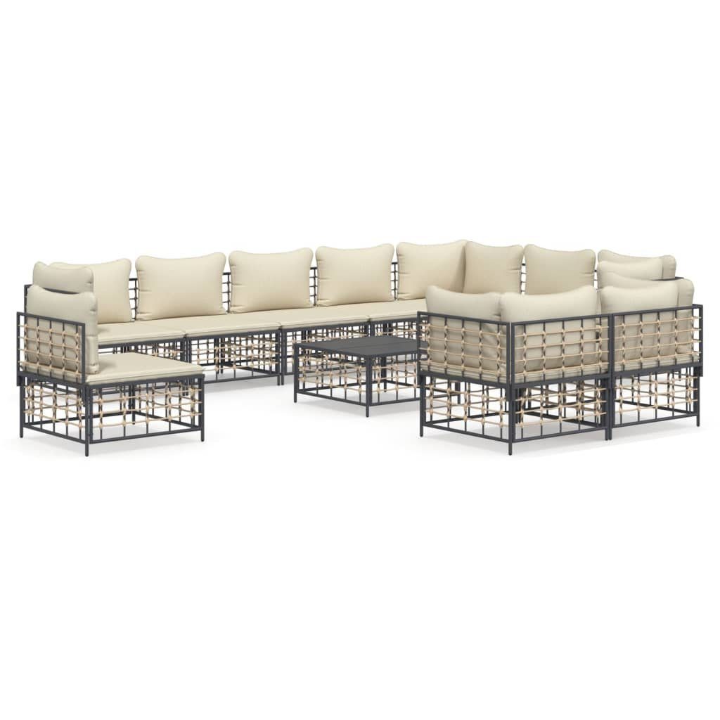 vidaXL Loungesofa 11-tlg. Garten-Lounge-Set mit Kissen Anthrazit Poly Rattan, 11 Teile
