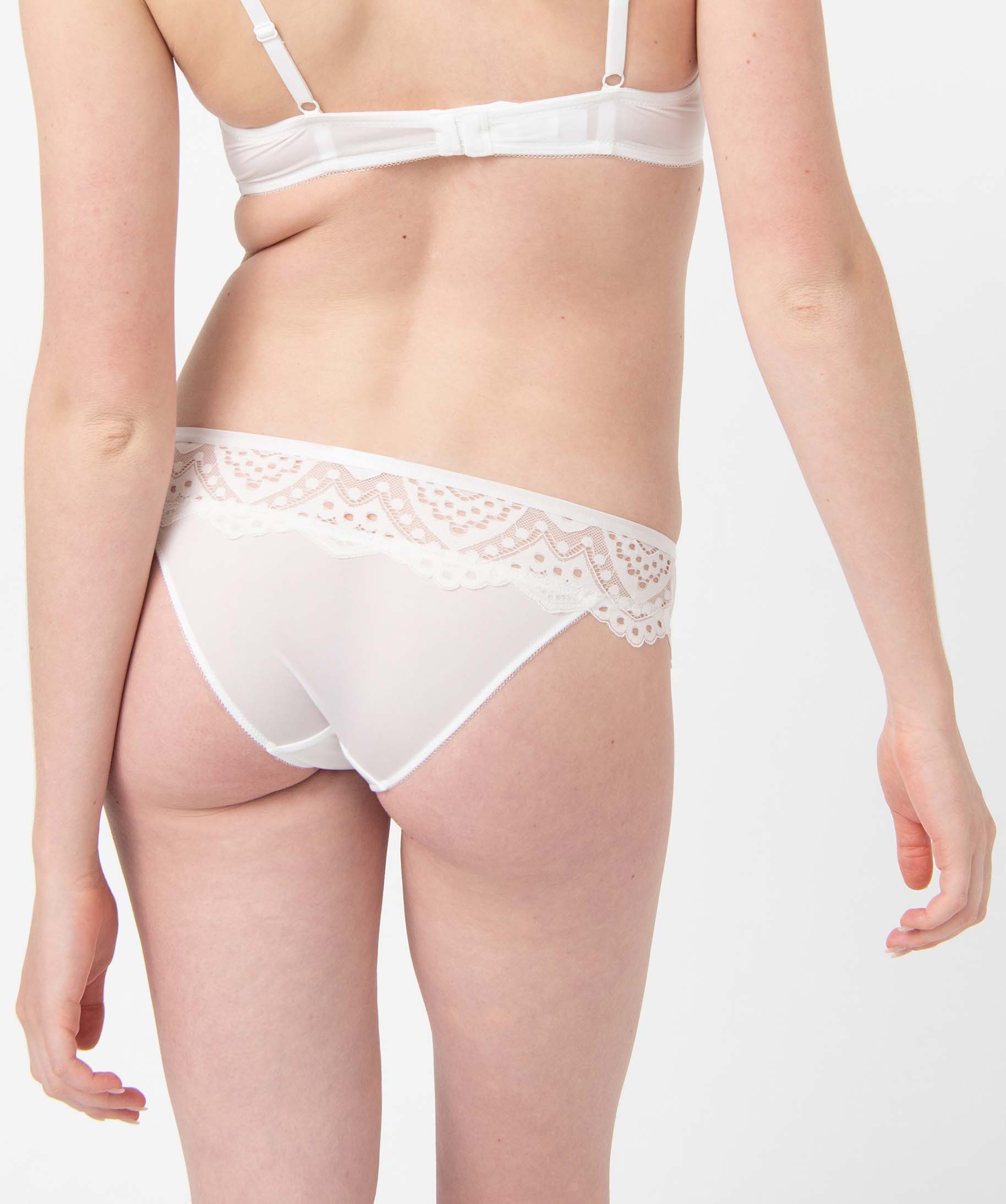 Culotte femme en microfibre et dentelle blanc | GEMO