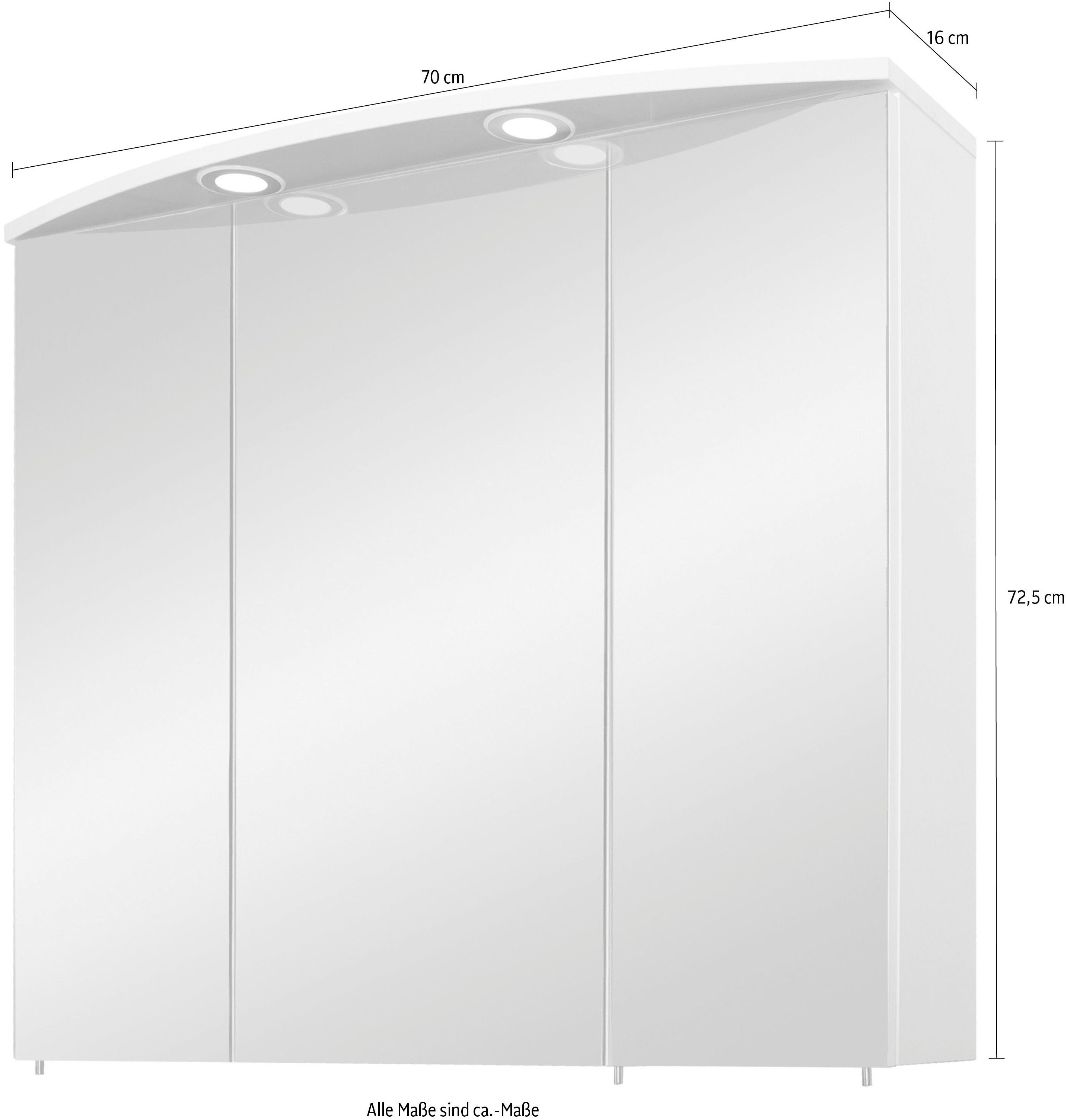 Schildmeyer Spiegelschrank Verona Breite 70 cm, 3-türig, 2 LED-Einbaustrahler, Schalter-/Steckdosenbox