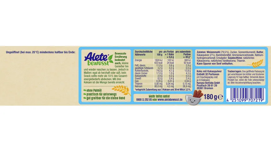 Alete bewusst Kinderkeks Schoko 180 g
