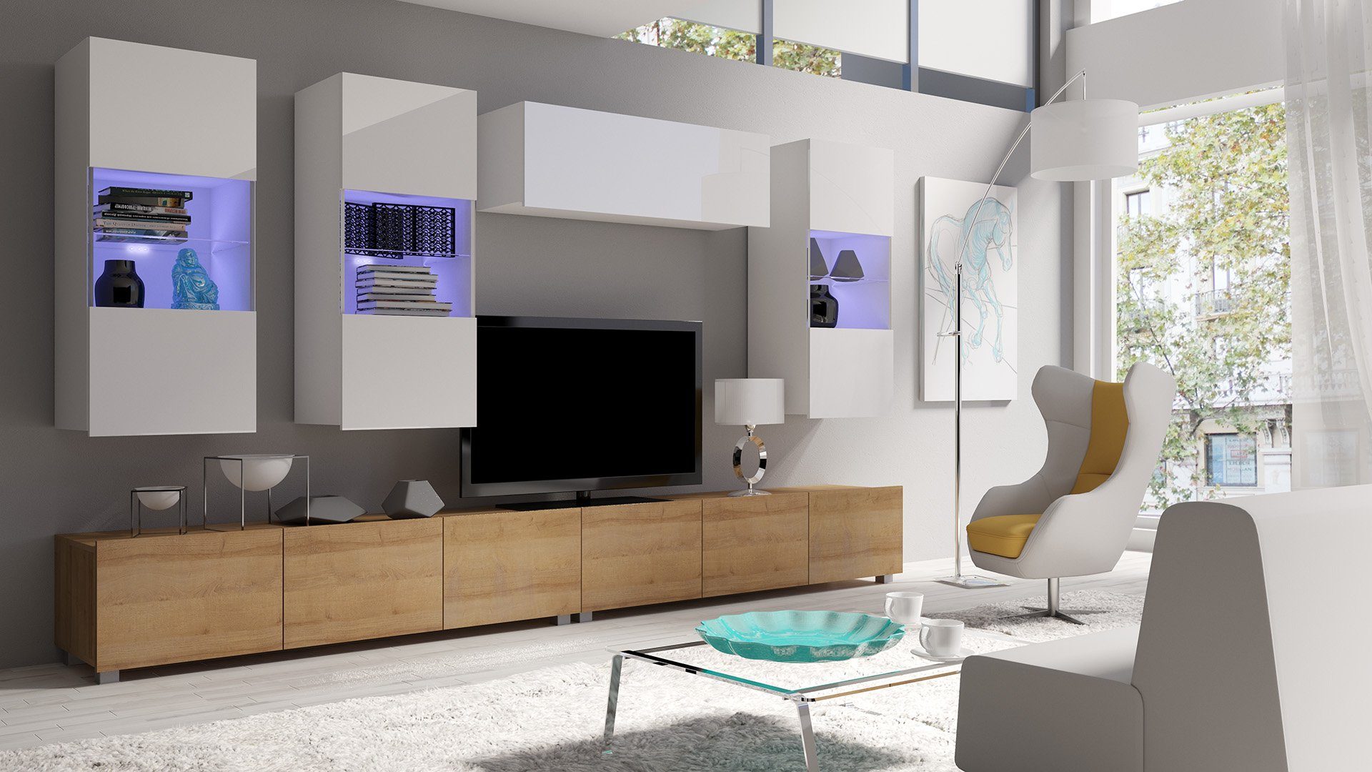 Stylefy Wohnwand Bietula, (Set (6-St), Wohnzimmer-Set), 6-teilig, wahlweise mit LED-Beleuchtung, Modern Design, variabel hängbar