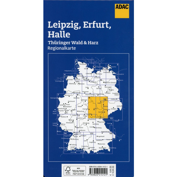 ADAC Regionalkarte Blatt 9 Leipzig, Erfurt, Halle  1:150 000 - Straßenkarte