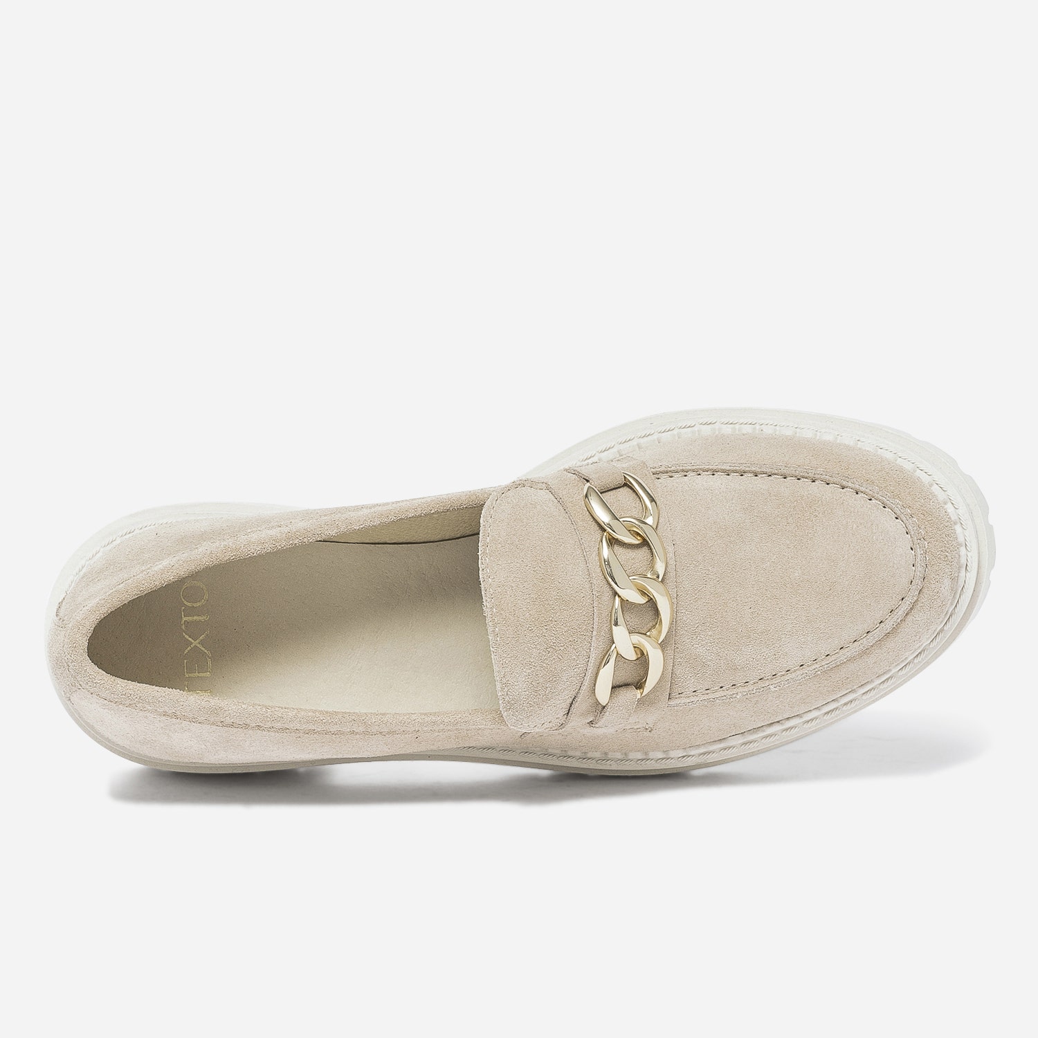 Mocassin TEXTO beige cuir velours semelle épaisse