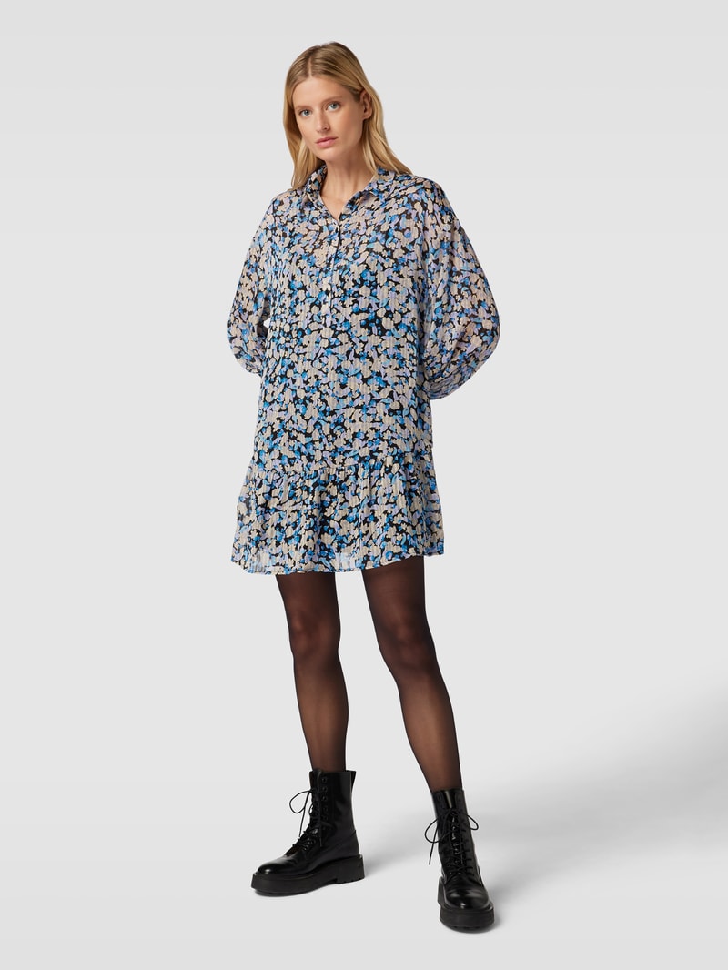 Minikleid mit Allover-Muster und kurzer Knopfleiste in royalblau
