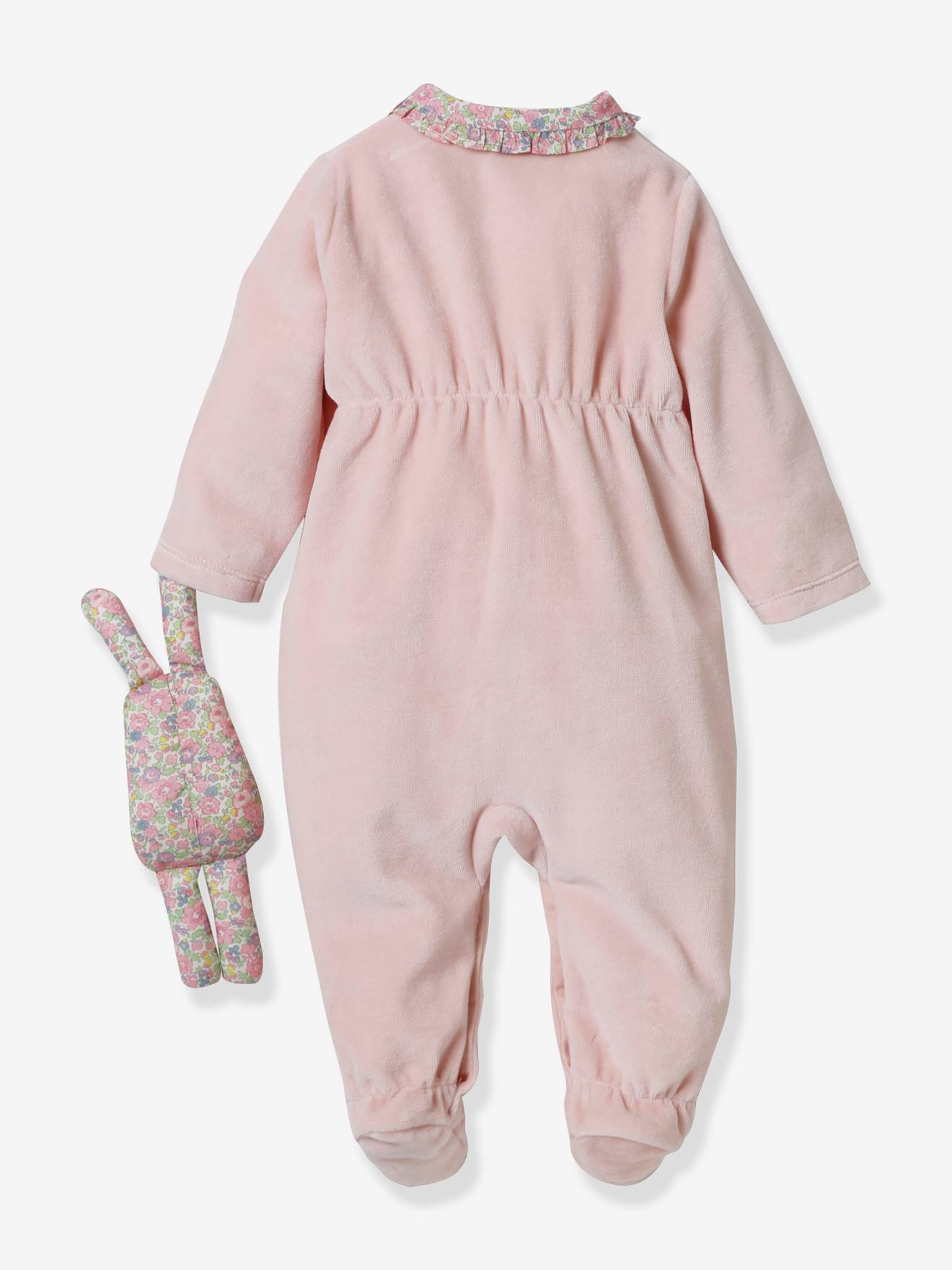 Coffret cadeau bébé : dors-bien en velours et tissu Liberty + doudou en tissu Liberty CYRILLUS rose
