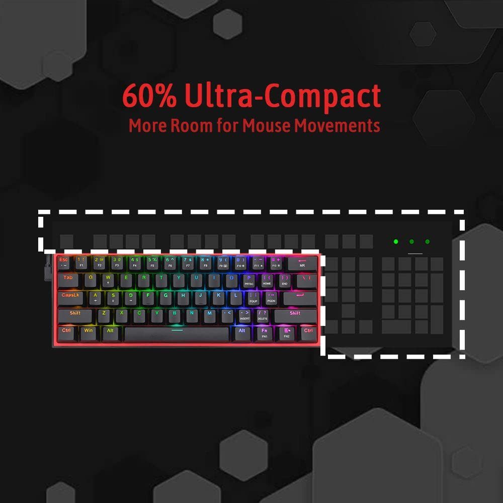 Redragon Redragon K617 RGB Mechanische Gaming-Tastatur mit 61 Tasten Gaming-Tastatur (höhenverstellbar, Pro Software anpassbar)
