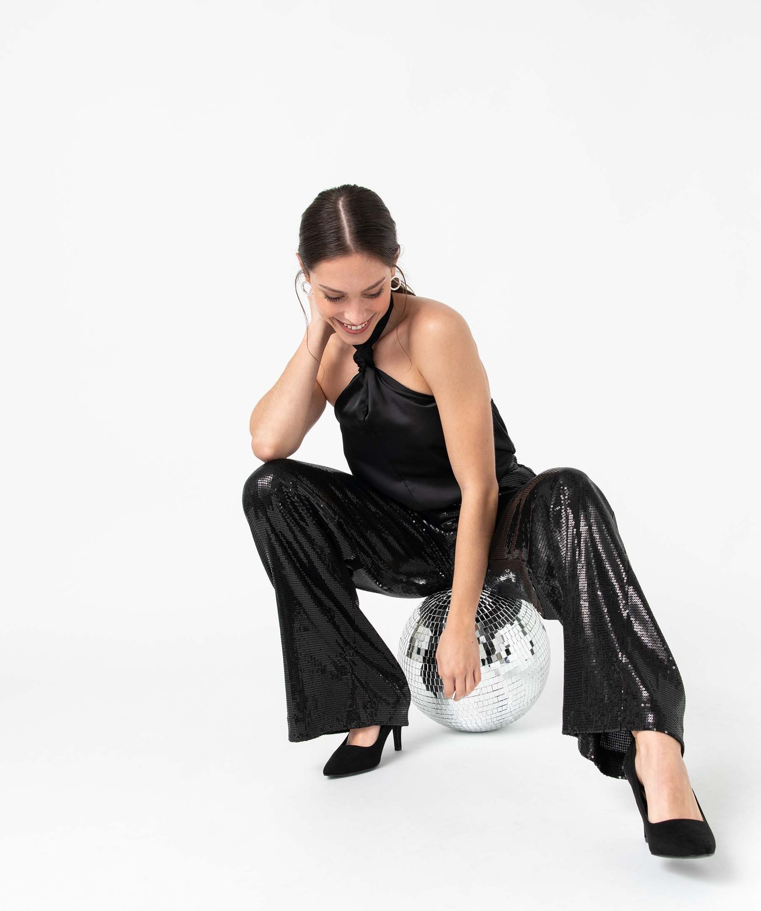 Pantalon de soirée femme Gémo x Nolwenn Crème noir | GEMO